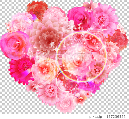 心形花束，深粉紅水彩風格，附閃光 137236523