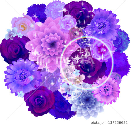 丸型花束・パープル系水彩風・キラキラ 137236622