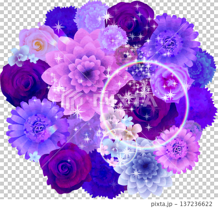 圓形花束，紫色水彩風格，附閃光 137236622