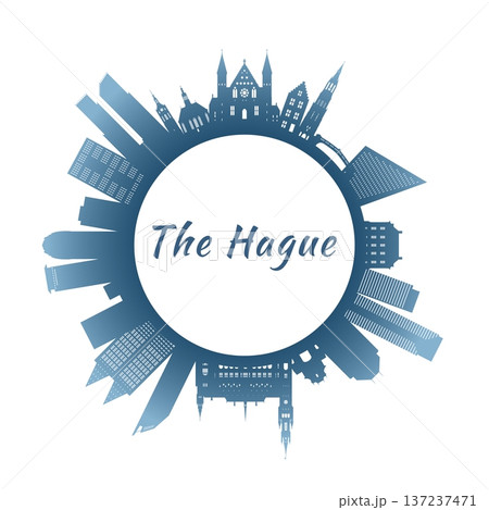 The Hague skyline with colorful buildings. 137237471
