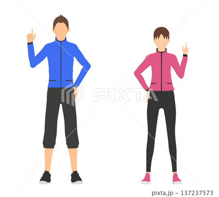 スポーツウェアでアドバイスする男女のイラストセット スポーツウェアでアドバイスする男女のイラストセット 137237573