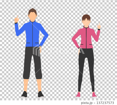 スポーツウェアでアドバイスする男女のイラストセット スポーツウェアでアドバイスする男女のイラストセット 137237573