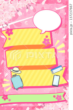 春旅セールのピンク背景テンプレート_文字なしリボンフレーム1_縦 春旅セールのピンク背景テンプレート_文字なしリボンフレーム1_縦 137237667