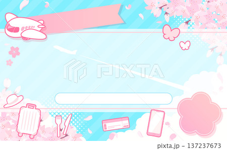 春旅セールの桜と青空背景テンプレート_文字なし_横 137237673