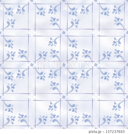Seamless pattern of grout.Seams of ceramic tile in blue color,imitation ceramic tile.Grid step for background.Watercolor square with hand-drawn stitch marks.Loose textured lines,subtle imperfections Seamless pattern of grout.Seams of ceramic tile in blue color,imitation ceramic tile.Grid step for background.Watercolor square with hand-drawn stitch marks.Loose textured lines,subtle imperfections 137237683