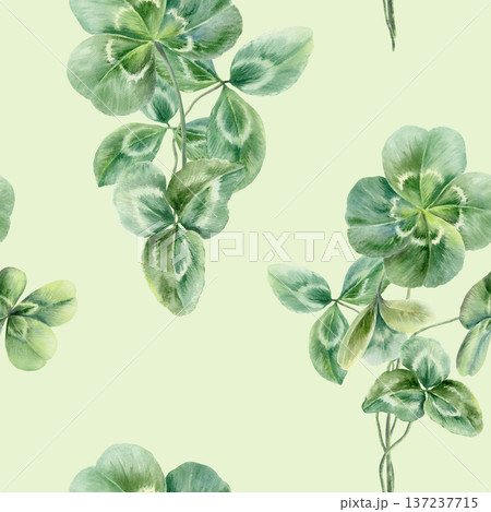 Seamless pattern of bouquet of clover leaves,symbolizing power of herbal medicine,womens health supplements.Watercolor textures for natural remedy branding,wellness blogs,supplement packaging Seamless pattern of bouquet of clover leaves,symbolizing power of herbal medicine,womens health supplements.Watercolor textures for natural remedy branding,wellness blogs,supplement packaging 137237715