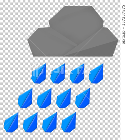 Illustration of clouds and heavy rain made with dark gray and blue origami paper 137237875