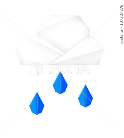 白色と青色のおりがみでつくった雲と雨のイラスト 137237876