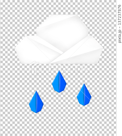 Cloud and rain illustration made with white and blue origami paper 137237876