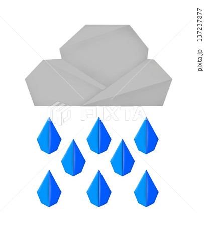 灰色と青色のおりがみでつくった雲と大雨のイラスト 137237877