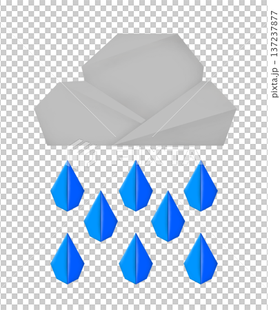 灰色と青色のおりがみでつくった雲と大雨のイラスト 137237877