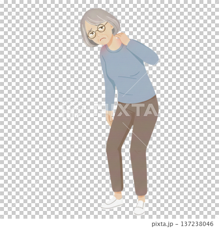 圖：一位老年婦女頸部疼痛、肩膀僵硬 137238046