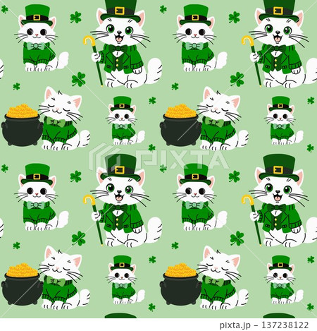 Irish Holiday Kitten Repeat Pattern Illustration 137238122