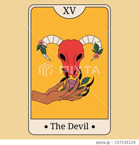 Occult Tarot Card The Devil with Ram Skull Occult Tarot Card The Devil with Ram Skull 137238129