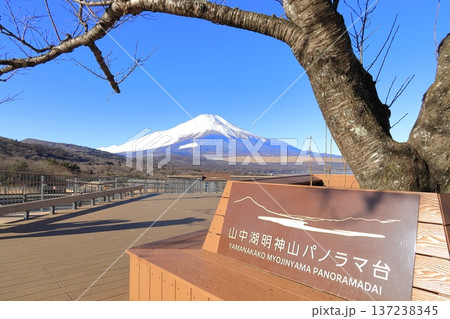 山中湖明神山パノラマ台から望む、冠雪した富士山 山中湖明神山パノラマ台から望む、冠雪した富士山 137238345