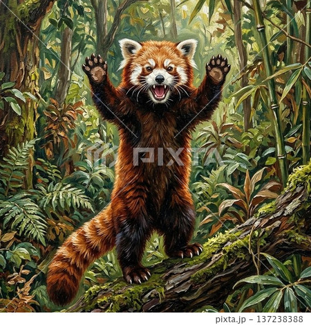 威嚇レッサーパンダ 137238388