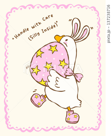 Coquette spring silly goose easter hugging egg cartoon hand drawn Coquette spring silly goose easter hugging egg cartoon hand drawn 137238716