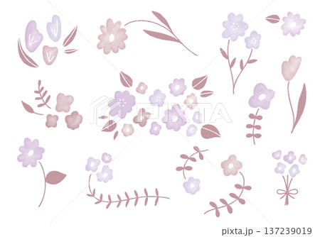 春色の花のかわいい手描き風イラスト素材セット 137239019
