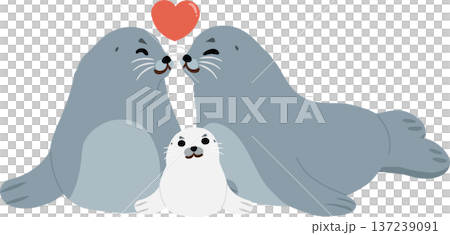 cute seal family cartoon marine mammal with heart arctic wildlife character illustration 137239091