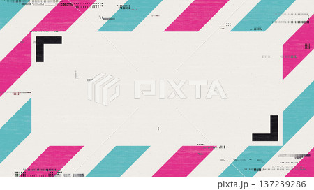 Fluorescent blue and pink diagonal striped rough texture background with rectangular frame have ink stains from risograph defect printing 137239286