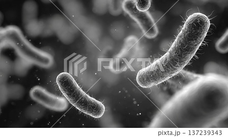 顕微鏡で見た細菌（桿菌）の3Dイメージ｜感染症・バイオテクノロジー・ヘルスケア 137239343