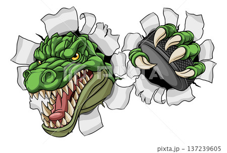 Crocodile Dinosaur Alligator Hockey Sports Mascot Crocodile Dinosaur Alligator Hockey Sports Mascot 137239605