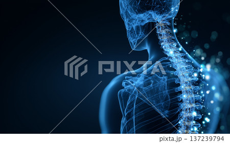 頭から背中にかけて脊椎を強調した人体イメージ 頭から背中にかけて脊椎を強調した人体イメージ 137239794