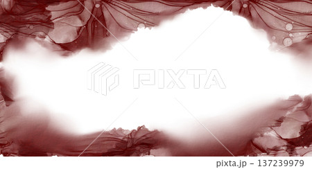 Abstract background frame of dynamic passionate burgundy color in liquid acrylic technique,blown with a hair dryer like texture of stone.As a symbol of contemporary art.With empty space in center 137239979