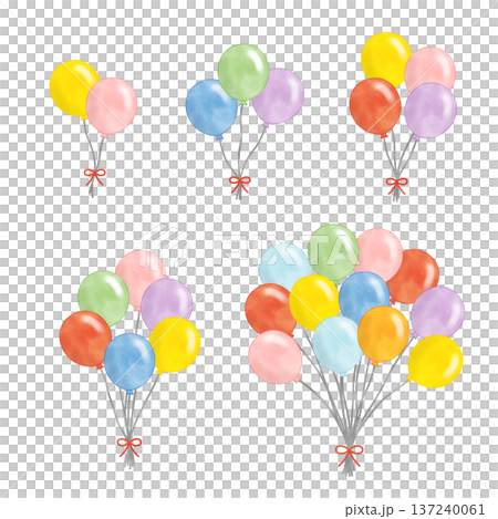 彩色氣球花束套裝，搭配緞帶向量圖 137240061