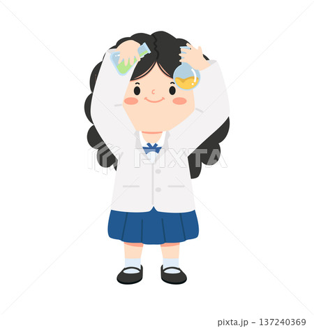 Girl In Lab Coat Holding Beakers Girl In Lab Coat Holding Beakers 137240369