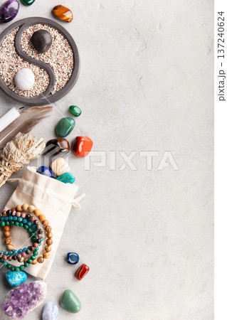 Spiritual Healing Set with Crystals, Bracelets, and Yin Yang Tray 137240624