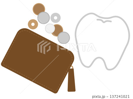 歯科治療費や自費診療のイメージの歯と財布のイラスト素材 137241021