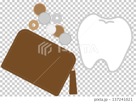歯科治療費や自費診療のイメージの歯と財布のイラスト素材 137241021