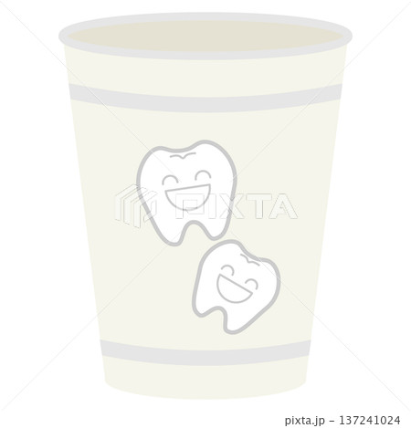 歯のキャラクターが描かれた歯科用紙コップイラスト 137241024