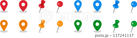 マップ・地図で使えるマップピン・押しピンアイコンイラスト影付き 137241137