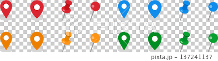 マップ・地図で使えるマップピン・押しピンアイコンイラスト影付き 137241137