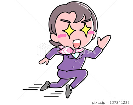 目がキラキラ、走るスーツ女性 137241222