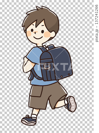 Rear view illustration of an elementary school student carrying a school bag 137241266