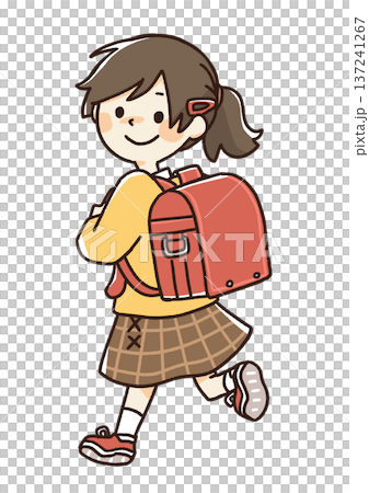 ランドセルをかついだ小学生の背面イラスト 137241267