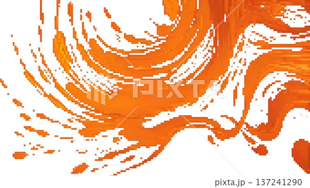 Bright orange pixelated patterns create an abstract texture on a plain white background showing digital art design in a modern style 137241290