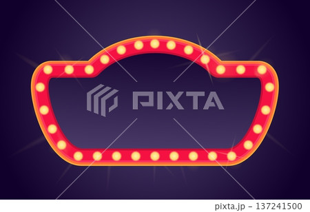 Bulb frame background. Light bulbs with shine effects on frame. Circus, cinema, theater empty retro style banner. Design for ad or promotion, sapid vector element 137241500