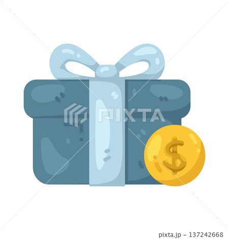 Illustration of gift box with a dollar coin 137242668
