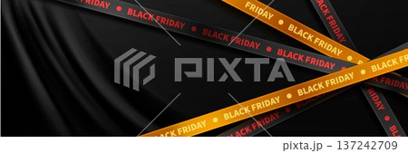 Sale black banner, Black Friday tape, silk ribbon Sale black banner, Black Friday tape, silk ribbon 137242709