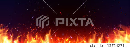 Realistic fire flames with glowing sparks, smoke 137242714