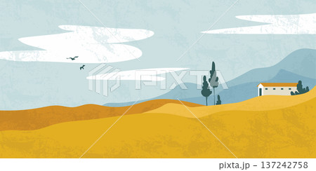Autumn landscape, golden fields and rolling hills 137242758