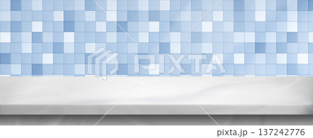 White bathroom shelf display, mosaic tile wall 137242776