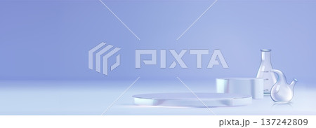 Laboratory glassware set and round podium realisti 137242809