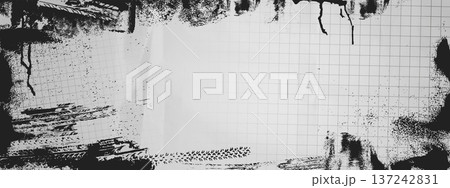 Black paint stains and tire tracks on grid paper Black paint stains and tire tracks on grid paper 137242831