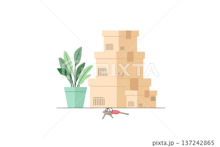 新居の鍵とたくさんの荷物・不動産契約やオフィス移転、運送サービスの広告用素材 137242865