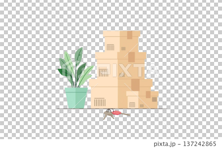 新居の鍵とたくさんの荷物・不動産契約やオフィス移転、運送サービスの広告用素材 137242865